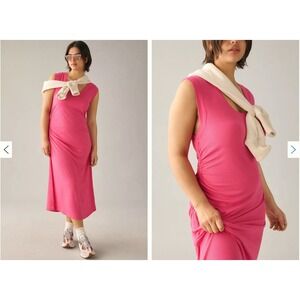 Anthropologie Daily Practice Pink Ribbed Ruched Dress Size 1X